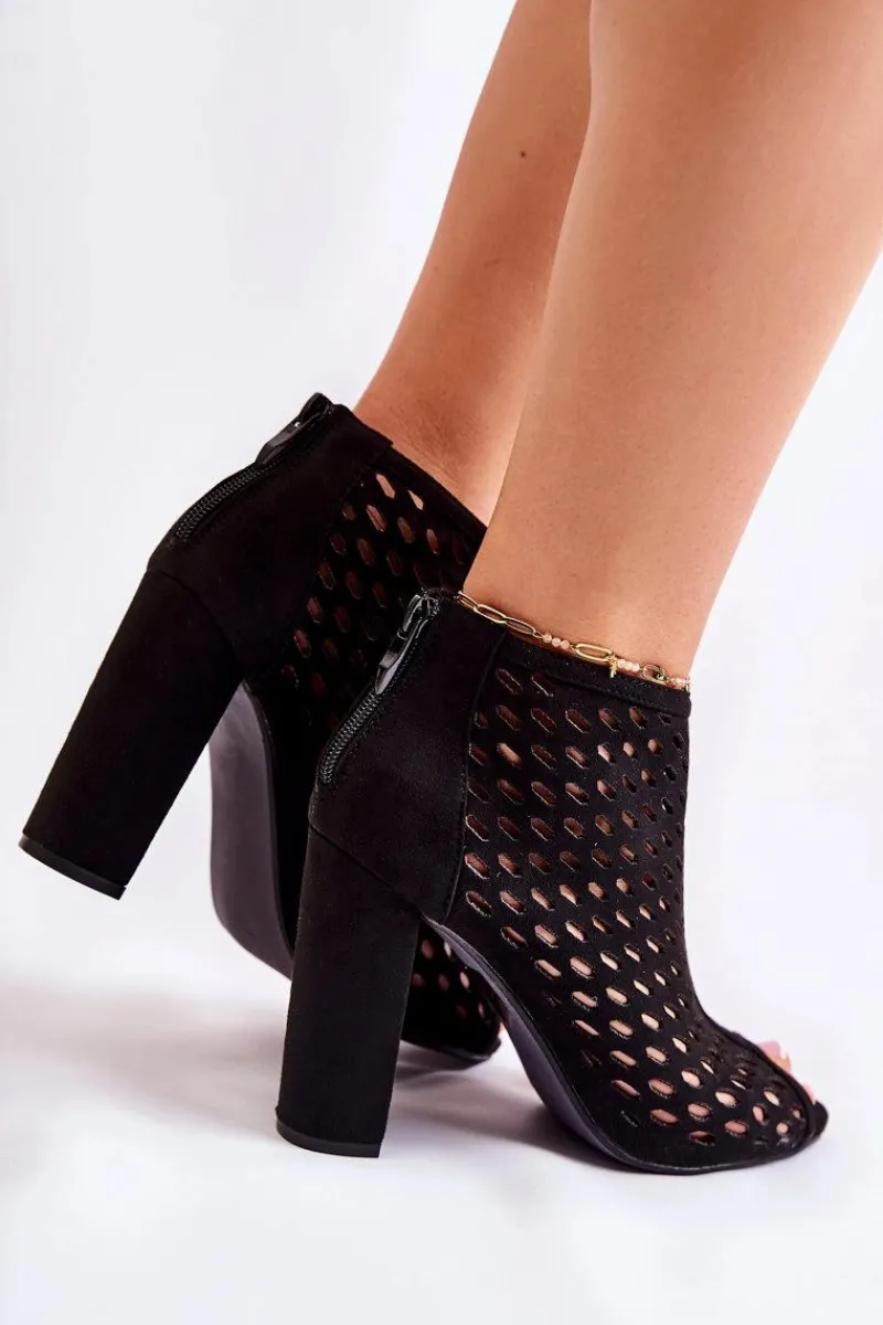 Hot Boto Zamszowe Ażurowe Botki Czarne Jenissa