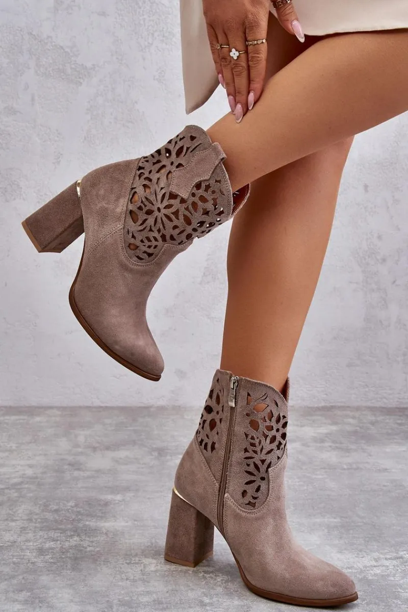 Discount Zamszowe Ażurowe Botki Lewski Shoes 3264 Jasnobrązowe Damskie Botki Wiosenne|Botki Skórzane