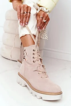 Sale Maciejka Zamszowe Ażurowe Botki Beżowe 05033-04