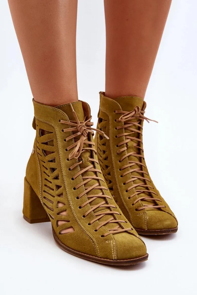 Botki Wiosenne|Botki Maciejka>Maciejka Zamszowe Ażurowe Botki 05508-24 Oliwkowe Zielony