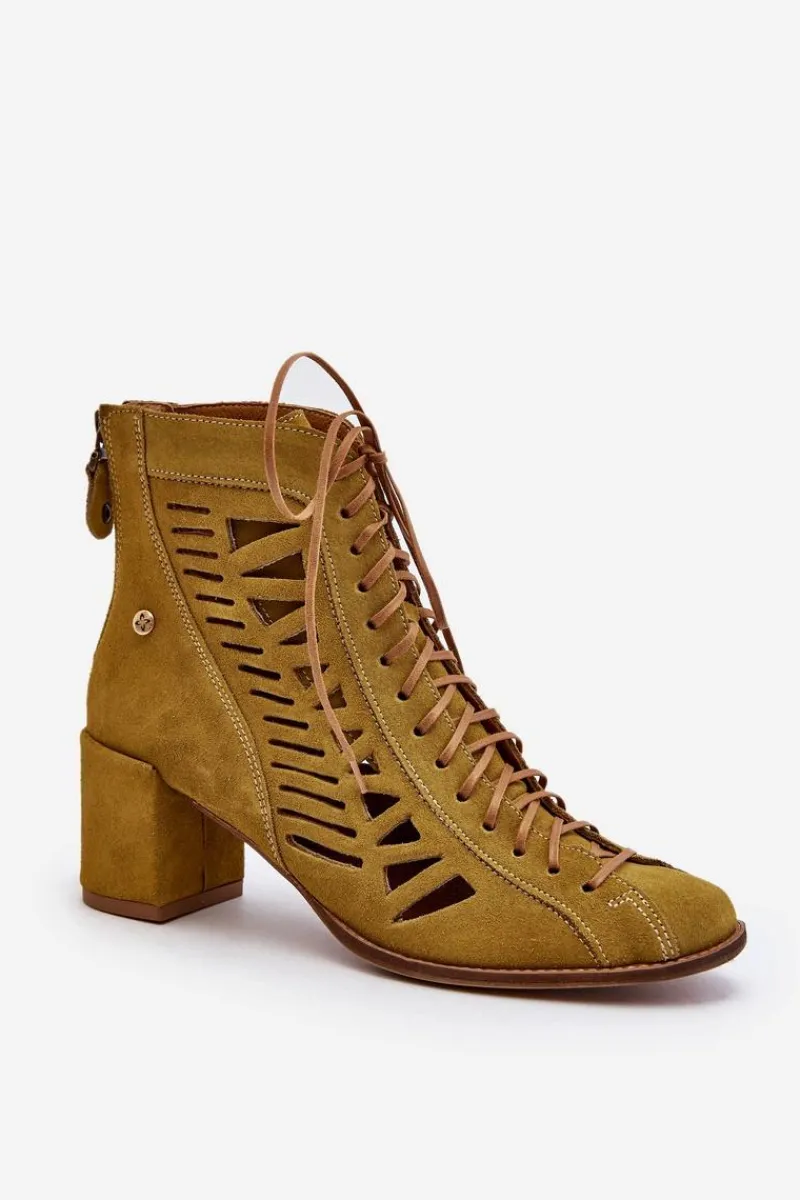 Botki Wiosenne|Botki Maciejka>Maciejka Zamszowe Ażurowe Botki 05508-24 Oliwkowe Zielony
