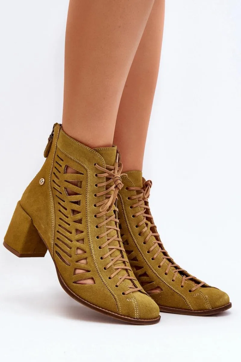 Botki Wiosenne|Botki Maciejka>Maciejka Zamszowe Ażurowe Botki 05508-24 Oliwkowe Zielony