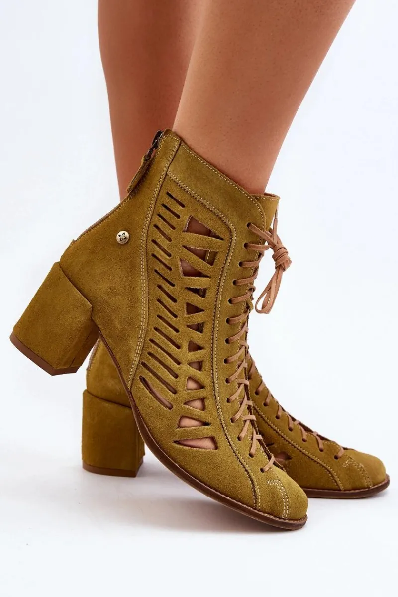 Botki Wiosenne|Botki Maciejka>Maciejka Zamszowe Ażurowe Botki 05508-24 Oliwkowe Zielony