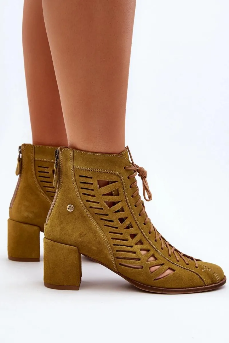 Botki Wiosenne|Botki Maciejka>Maciejka Zamszowe Ażurowe Botki 05508-24 Oliwkowe Zielony