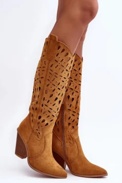 Kozaki Ażurowe|Kozaki Przed Kolano>Boto Zamszowe Ażurowe Kozaki Kowbojki Brązowe Nisu