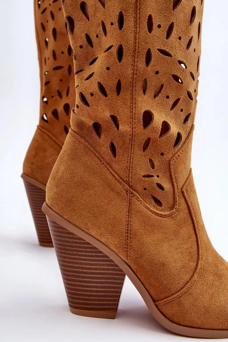 Kozaki Ażurowe|Kozaki Przed Kolano>Boto Zamszowe Ażurowe Kozaki Kowbojki Brązowe Nisu