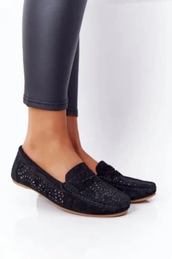 Sale Damskie buty S.Barski Zamszowe Ażurowe Mokasyny Damskie S.Barski Czarne