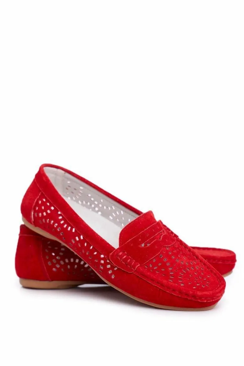 Mokasyny Damskie Zamszowe>Damskie buty S.Barski Zamszowe Ażurowe Mokasyny Damskie S.Barski Czerwone