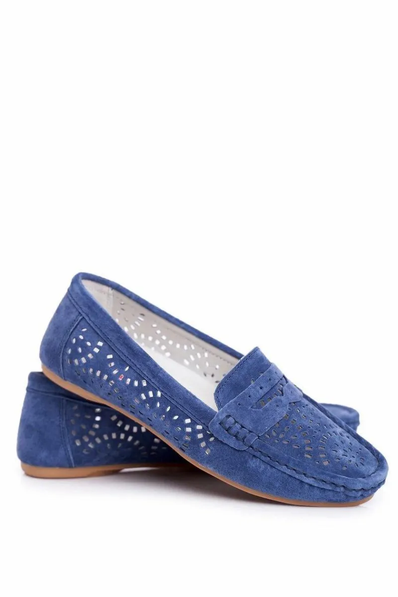 Damskie buty S.Barski Zamszowe Ażurowe Mokasyny Damskie S.Barski Granatowe