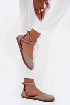 Barefoot|Baleriny Skórzane>Zazoo Zamszowe Baleriny Damskie Barefoot Z Paskami 191 Szare Szary