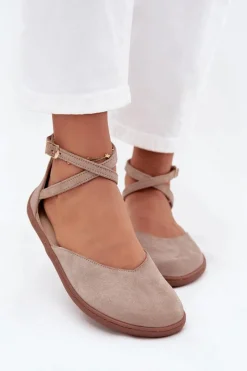 Barefoot|Baleriny Skórzane></noscript>Zazoo Zamszowe Baleriny Damskie Barefoot Z Paskami 191 Szare Szary