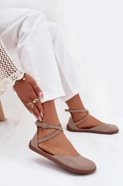 Barefoot|Baleriny Skórzane></noscript>Zazoo Zamszowe Baleriny Damskie Barefoot Z Paskami 191 Szare Szary