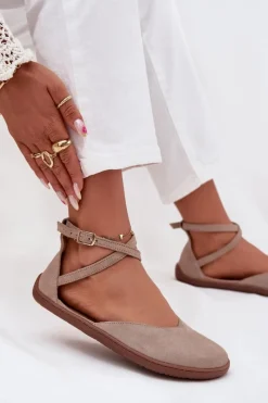 Barefoot|Baleriny Skórzane></noscript>Zazoo Zamszowe Baleriny Damskie Barefoot Z Paskami 191 Szare Szary