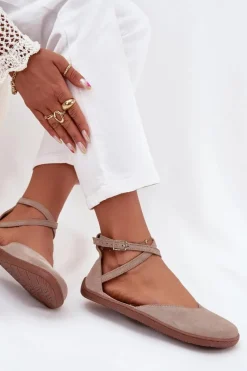 Barefoot|Baleriny Skórzane></noscript>Zazoo Zamszowe Baleriny Damskie Barefoot Z Paskami 191 Szare Szary