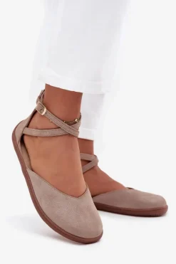 Barefoot|Baleriny Skórzane></noscript>Zazoo Zamszowe Baleriny Damskie Barefoot Z Paskami 191 Szare Szary