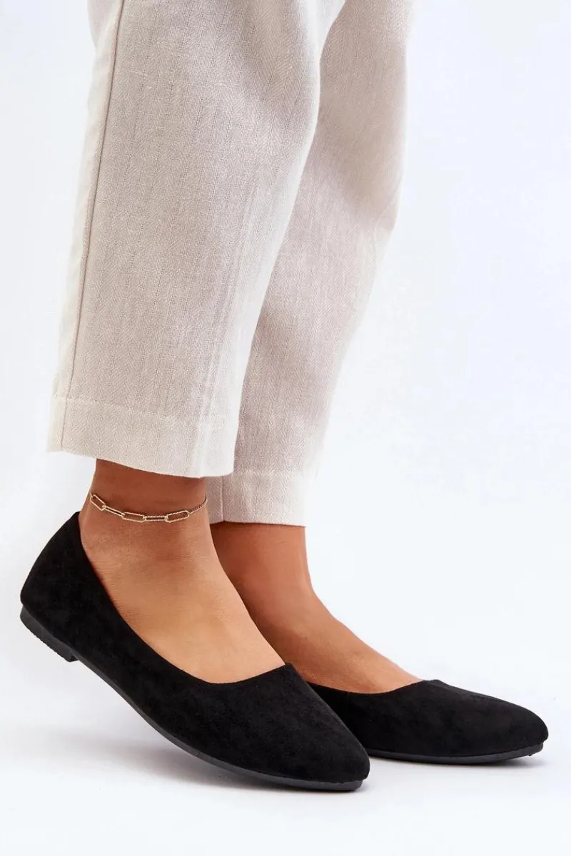 Baleriny Klasyczne>Evento Zamszowe Baleriny Damskie Czarne Kommia Czarny