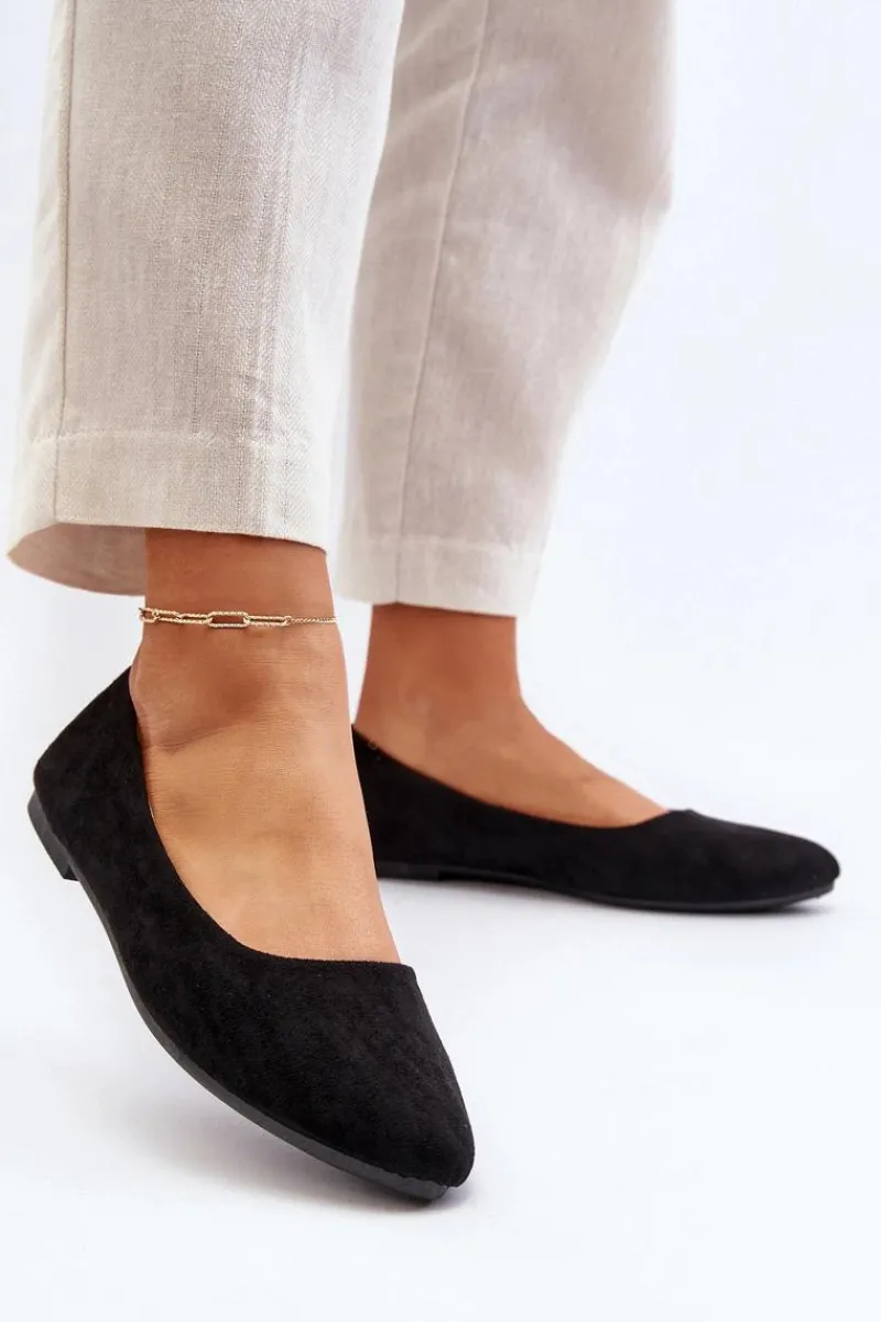 Baleriny Klasyczne>Evento Zamszowe Baleriny Damskie Czarne Kommia Czarny