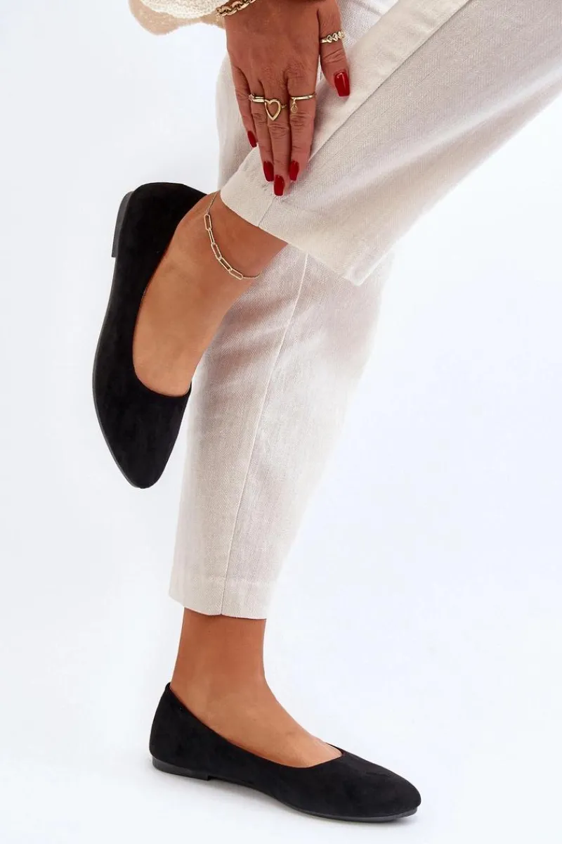 Baleriny Klasyczne>Evento Zamszowe Baleriny Damskie Czarne Kommia Czarny