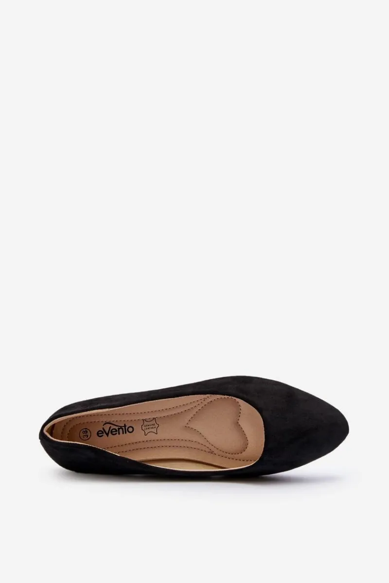 Baleriny Klasyczne>Evento Zamszowe Baleriny Damskie Czarne Kommia Czarny