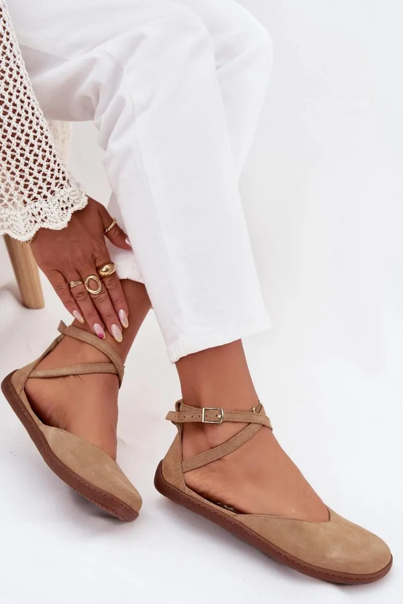 New Zazoo Zamszowe Baleriny Damskie Barefoot Z Paskami 191 Beżowe Beżowy