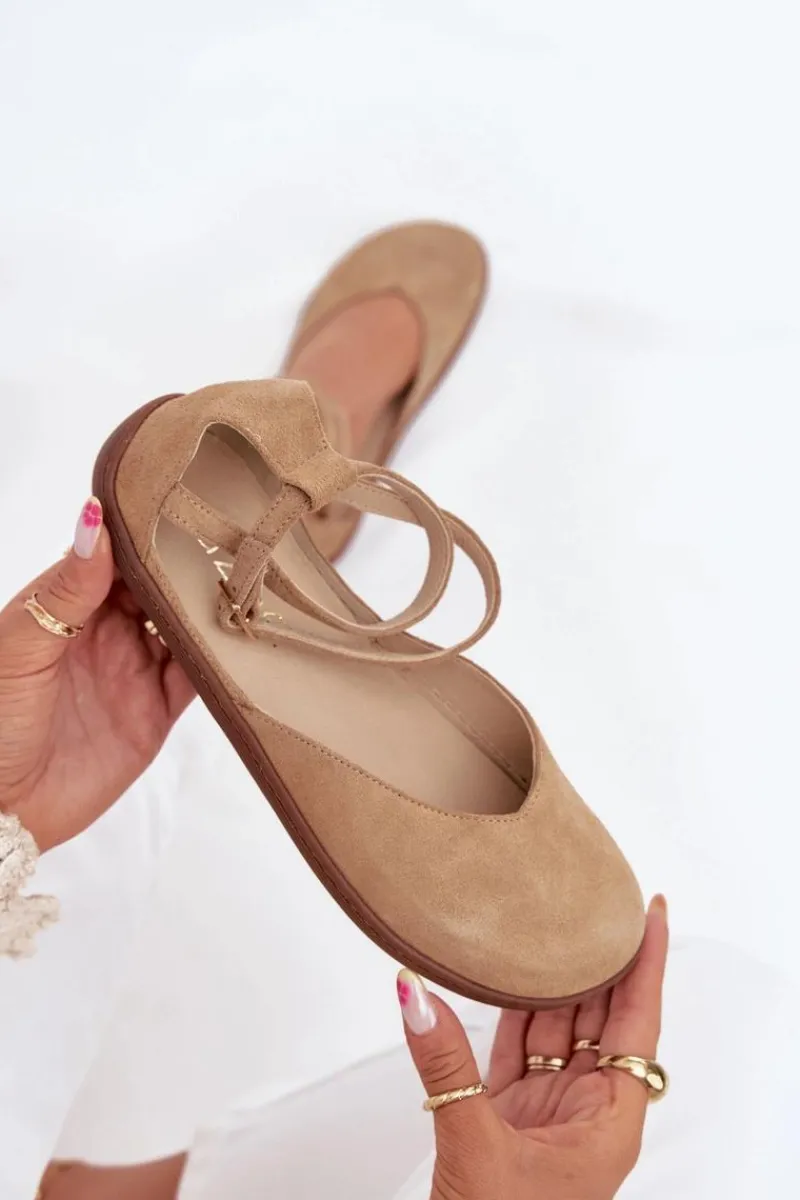 New Zazoo Zamszowe Baleriny Damskie Barefoot Z Paskami 191 Beżowe Beżowy