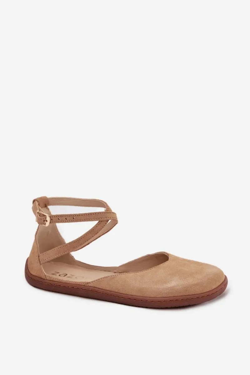 New Zazoo Zamszowe Baleriny Damskie Barefoot Z Paskami 191 Beżowe Beżowy