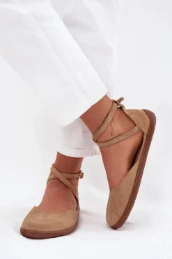 New Zazoo Zamszowe Baleriny Damskie Barefoot Z Paskami 191 Beżowe Beżowy