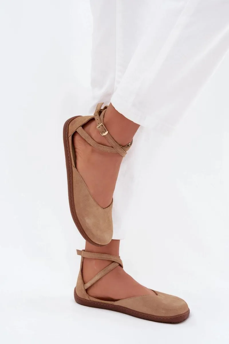 New Zazoo Zamszowe Baleriny Damskie Barefoot Z Paskami 191 Beżowe Beżowy