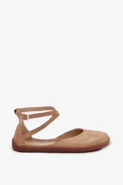 New Zazoo Zamszowe Baleriny Damskie Barefoot Z Paskami 191 Beżowe Beżowy