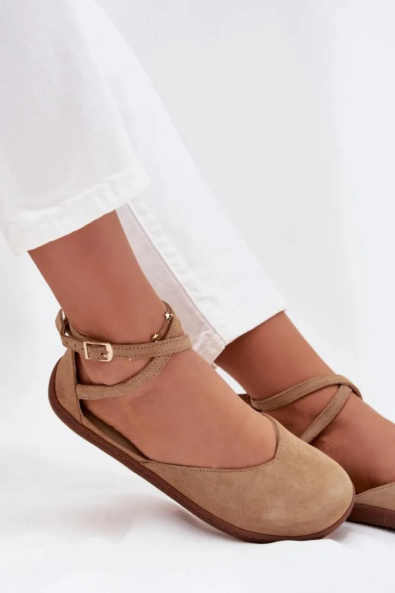 New Zazoo Zamszowe Baleriny Damskie Barefoot Z Paskami 191 Beżowe Beżowy