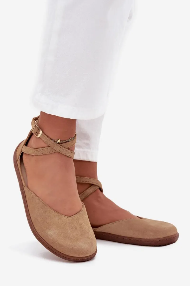 New Zazoo Zamszowe Baleriny Damskie Barefoot Z Paskami 191 Beżowe Beżowy