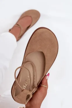 New Zazoo Zamszowe Baleriny Damskie Barefoot Z Paskami 191 Beżowe Beżowy