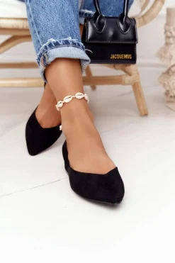 Baleriny Klasyczne>Damskie buty S.Barski Zamszowe Baleriny Na Obcasie S.Barski Czarne