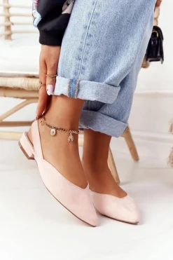 Best Damskie buty S.Barski Zamszowe Baleriny Na Obcasie S.Barski Różowe