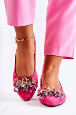 Baleriny Skórzane|Baleriny Klasyczne></noscript>Boto Zamszowe Baleriny Na Obcasie Z Ozdobą Różowe Elenie