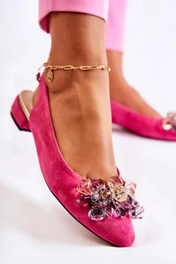 Baleriny Skórzane|Baleriny Klasyczne></noscript>Boto Zamszowe Baleriny Na Obcasie Z Ozdobą Różowe Elenie