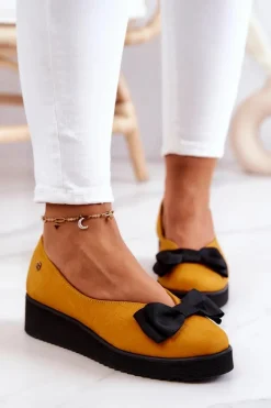 Outlet Maciejka Zamszowe Baleriny Na Platformie 05062-07 Żółte