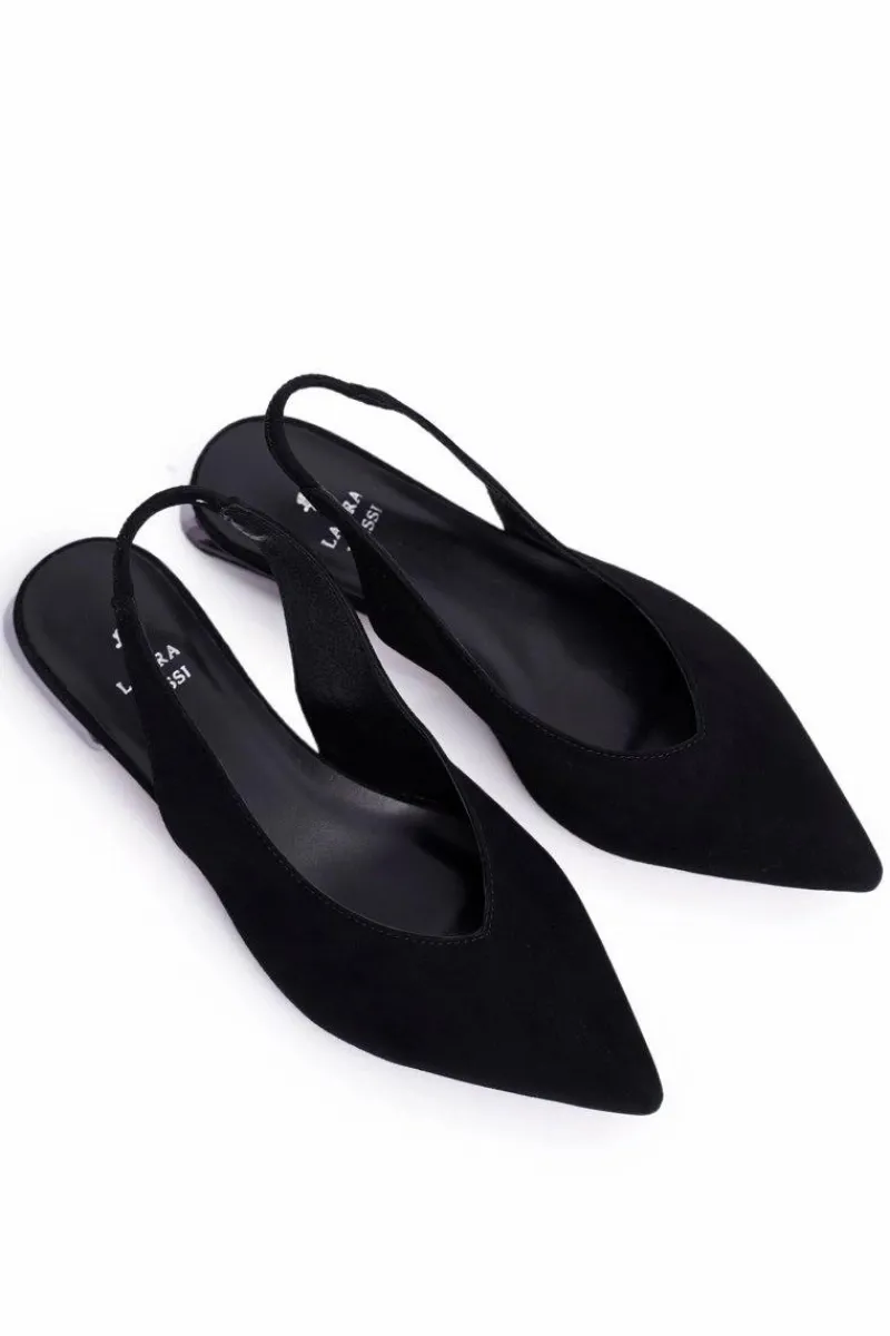 Clearance Laura Messi Zamszowe Baleriny Na Srebrnym Obcasie 2127 Czarne