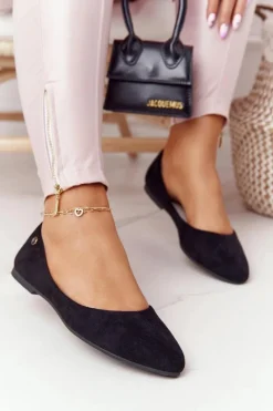 Best Zamszowe Baleriny Sergio Leone BL622 Czarne Damskie Baleriny Klasyczne