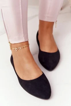 Best Zamszowe Baleriny Sergio Leone BL622 Czarne Damskie Baleriny Klasyczne