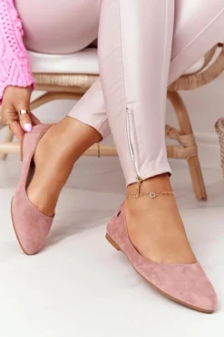 Best Zamszowe Baleriny Sergio Leone BL622 Różowe Damskie Baleriny Klasyczne