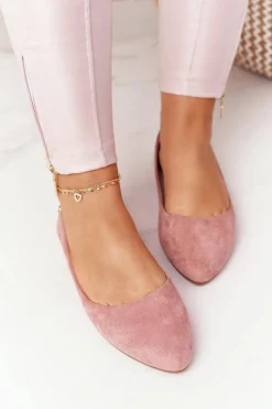 Best Zamszowe Baleriny Sergio Leone BL622 Różowe Damskie Baleriny Klasyczne