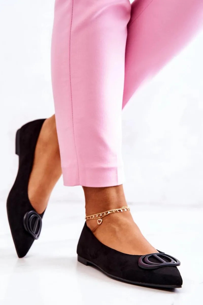 Clearance Zamszowe Baleriny W Szpic Czarne Neriso Damskie Baleriny Klasyczne