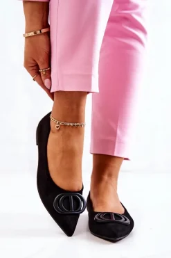 Clearance Zamszowe Baleriny W Szpic Czarne Neriso Damskie Baleriny Klasyczne