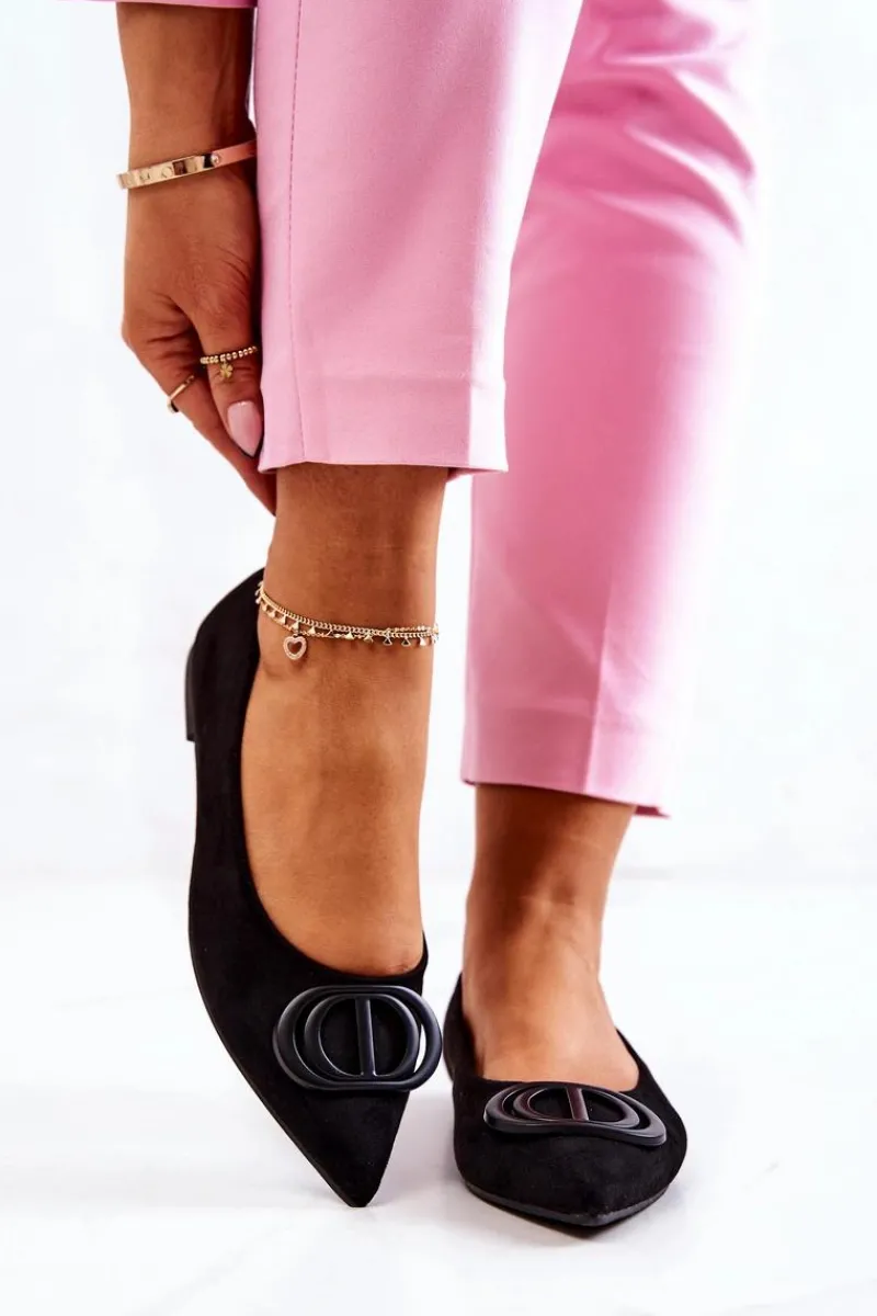 Clearance Zamszowe Baleriny W Szpic Czarne Neriso Damskie Baleriny Klasyczne