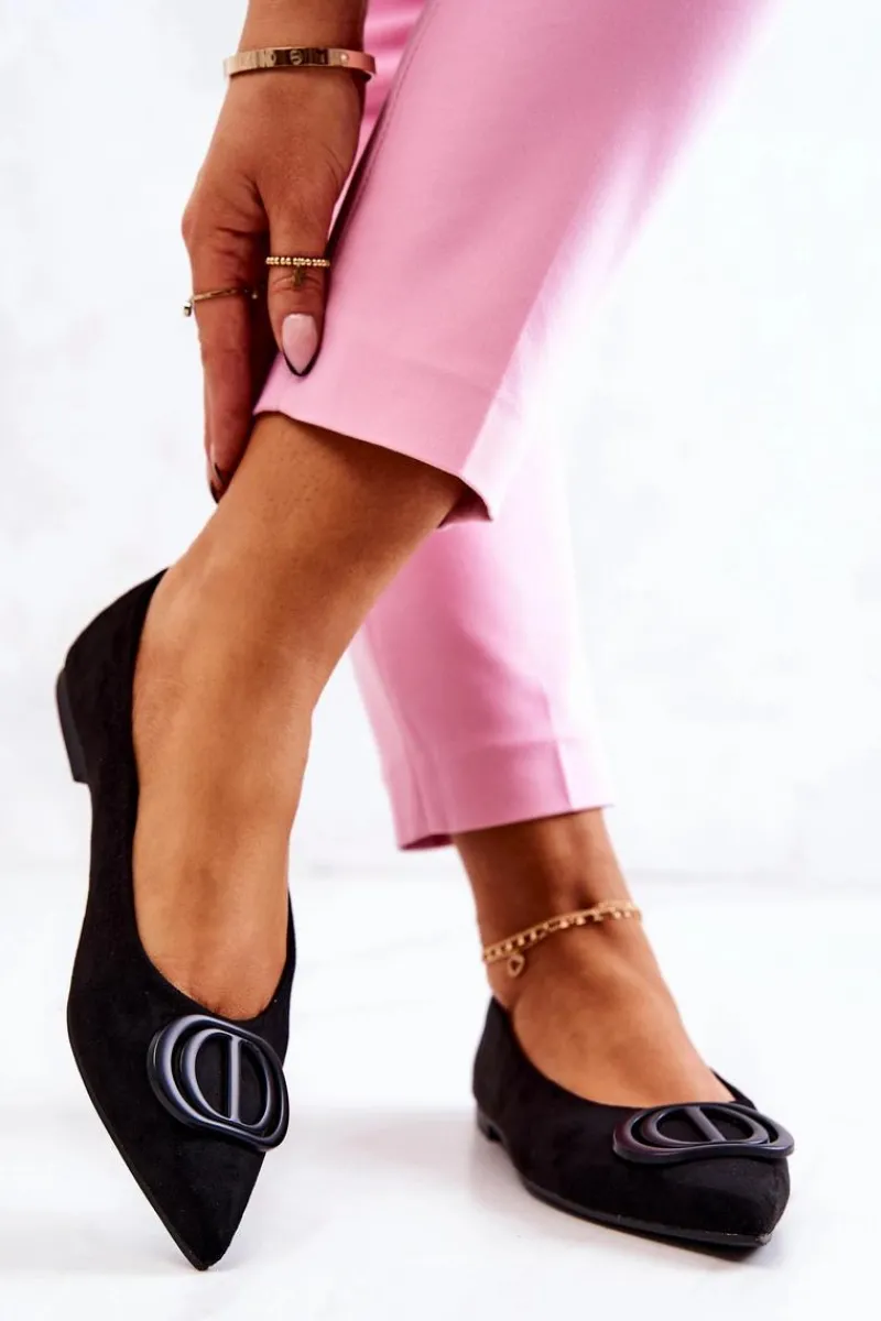 Clearance Zamszowe Baleriny W Szpic Czarne Neriso Damskie Baleriny Klasyczne