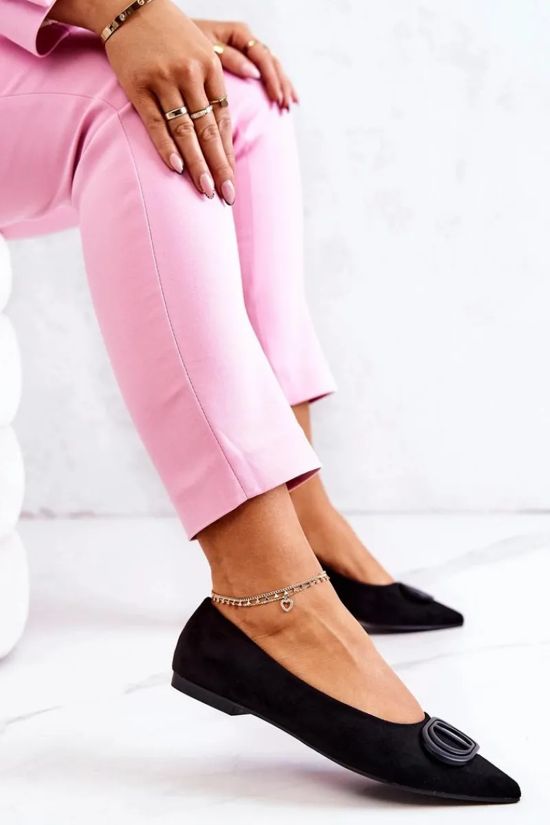 Clearance Zamszowe Baleriny W Szpic Czarne Neriso Damskie Baleriny Klasyczne