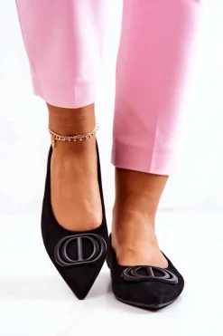 Clearance Zamszowe Baleriny W Szpic Czarne Neriso Damskie Baleriny Klasyczne