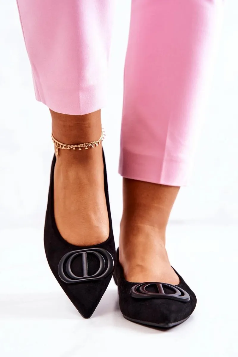 Clearance Zamszowe Baleriny W Szpic Czarne Neriso Damskie Baleriny Klasyczne