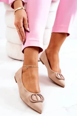 Baleriny Klasyczne>Boto Zamszowe Baleriny W Szpic Beżowe Neriso